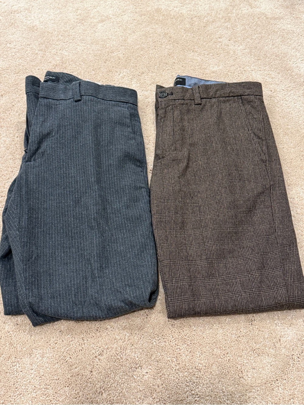 2 Men's Dress Pants in Charcoal Gray and Brown Plaid - Banana Republic